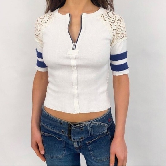 Free People We The Free Sun Glow Top Small NWOT White and Blue - Picture 2 of 6